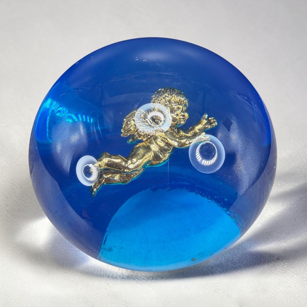 Tarax Infinity Blue‎ Lucite Cherub Paperweight Baroness Collection Canada Angel
